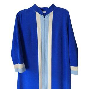 Vanity Fair Robe Housecoat MCM Vintage 60s Velour Blue Granny Core  Zip Size 14